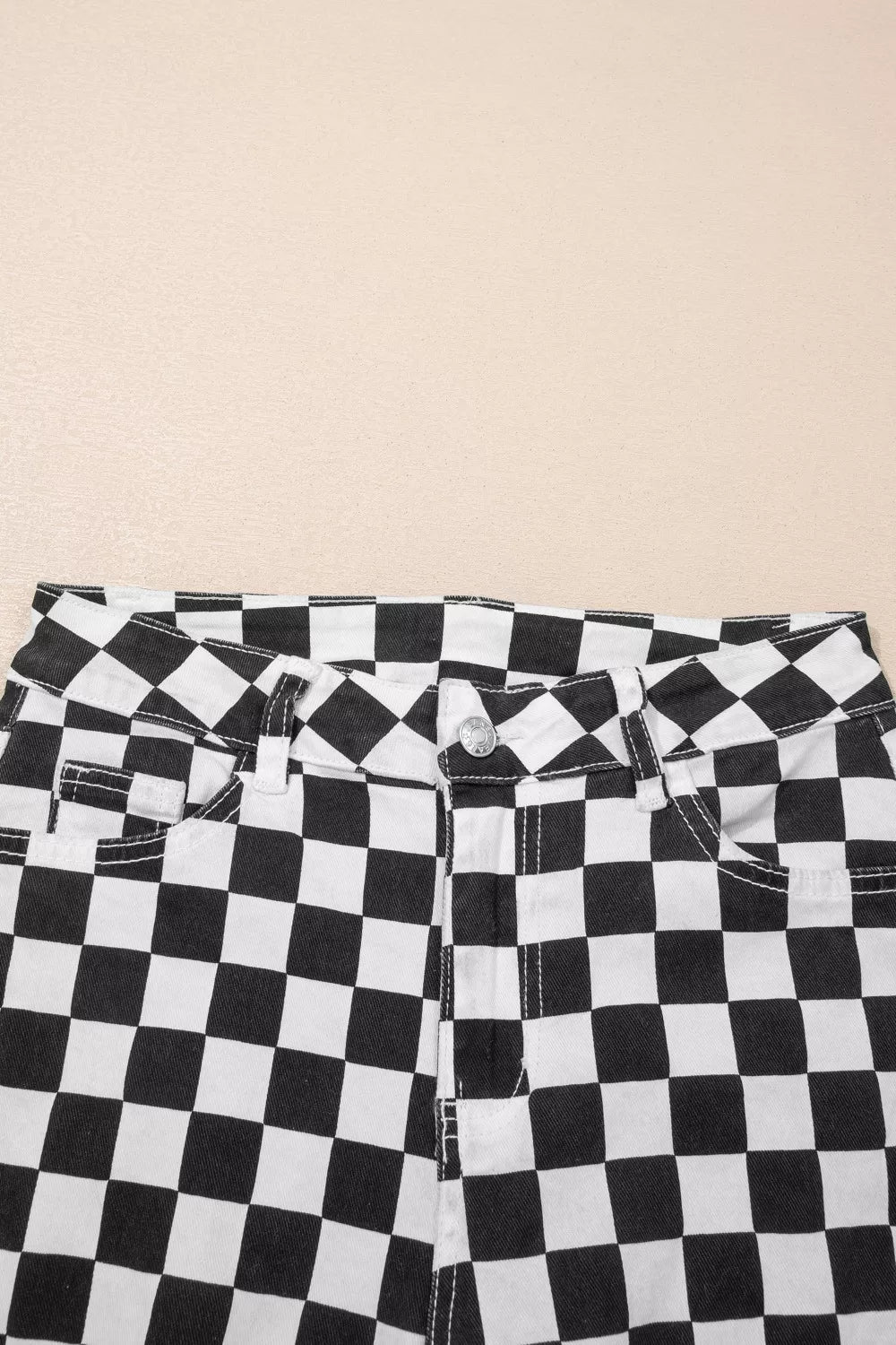 Women's Checkerboard Print Distressed Raw Edge Cropped Jeans - Plush Fashion Hub