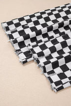 Women's Checkerboard Print Distressed Raw Edge Cropped Jeans - Plush Fashion Hub