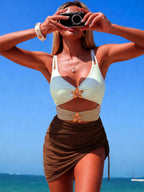 Women's Color Block Cutout One - Piece Swimsuit - Stylish Beachwear - Plush Fashion Hub