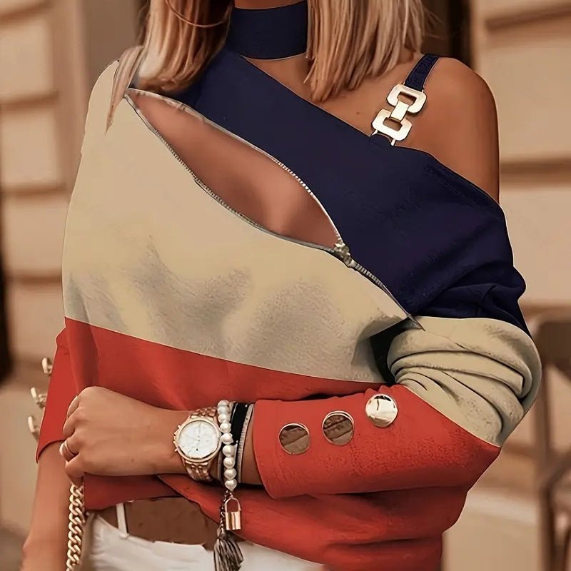 Women's Elegant Zip - Front Blouse - Plush Fashion Hub