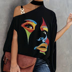 Women’s One - Shoulder Printed T-Shirt - Plush Fashion Hub