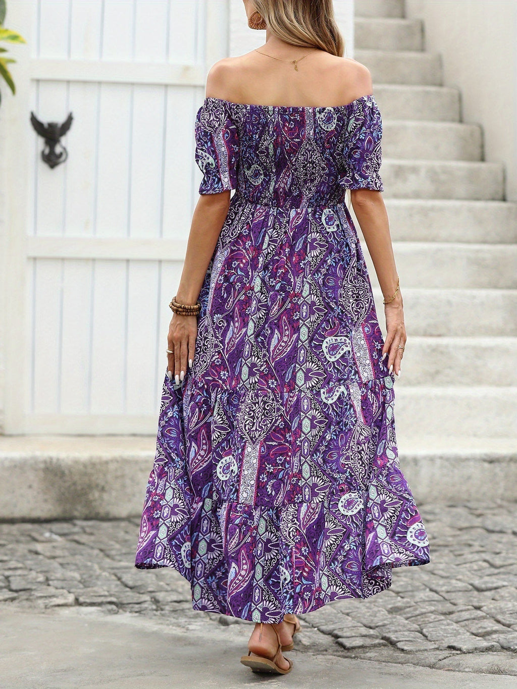 Women’s Paisley One‑Shoulder Maxi Dress - Plush Fashion Hub