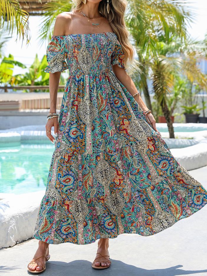 Women’s Paisley One‑Shoulder Maxi Dress - Plush Fashion Hub