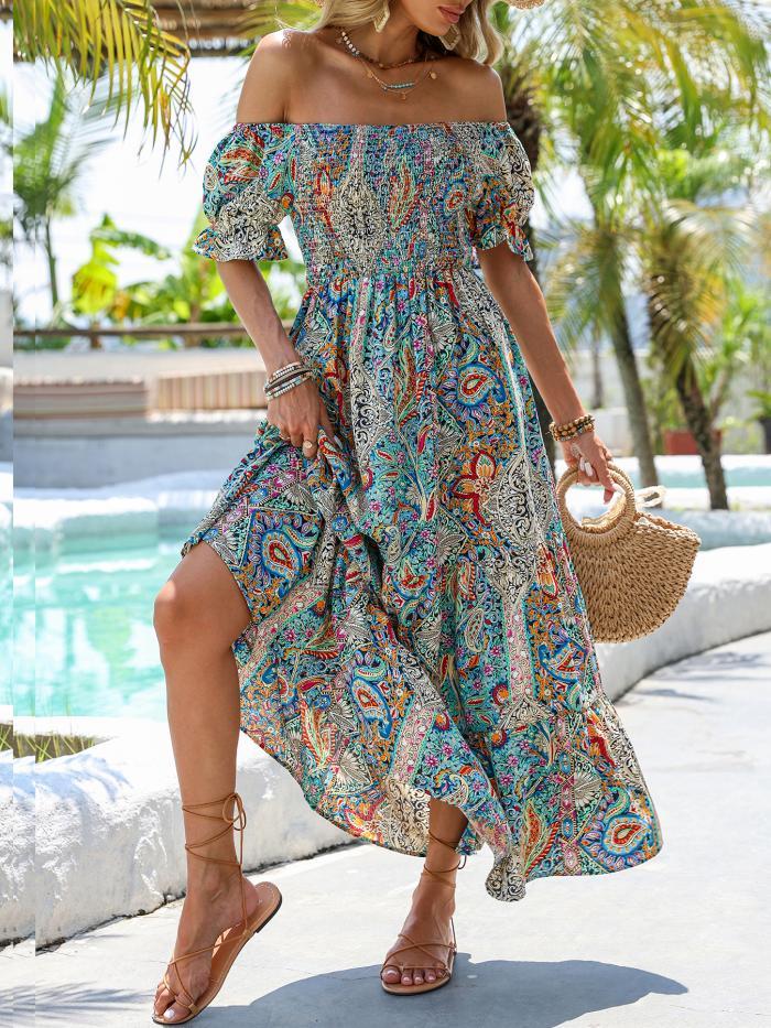 Women’s Paisley One‑Shoulder Maxi Dress - Plush Fashion Hub