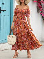 Women’s Paisley One‑Shoulder Maxi Dress - Plush Fashion Hub