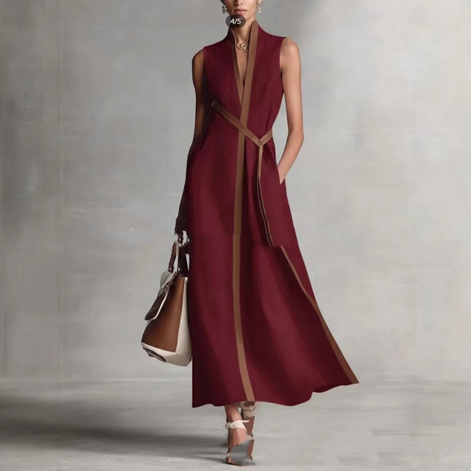 Women's Patchwork Cardigan & Wide Leg Pants Set | Colorblock Linen - Plush Fashion Hub