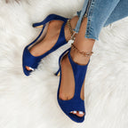 Women’s Peep Toe Zipper Heel Shoes | Suede High Heel Sandals - Plush Fashion Hub