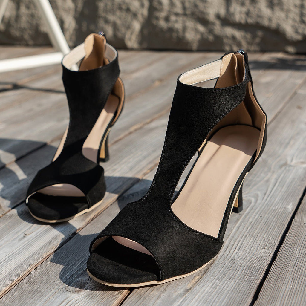Women’s Peep Toe Zipper Heel Shoes | Suede High Heel Sandals - Plush Fashion Hub