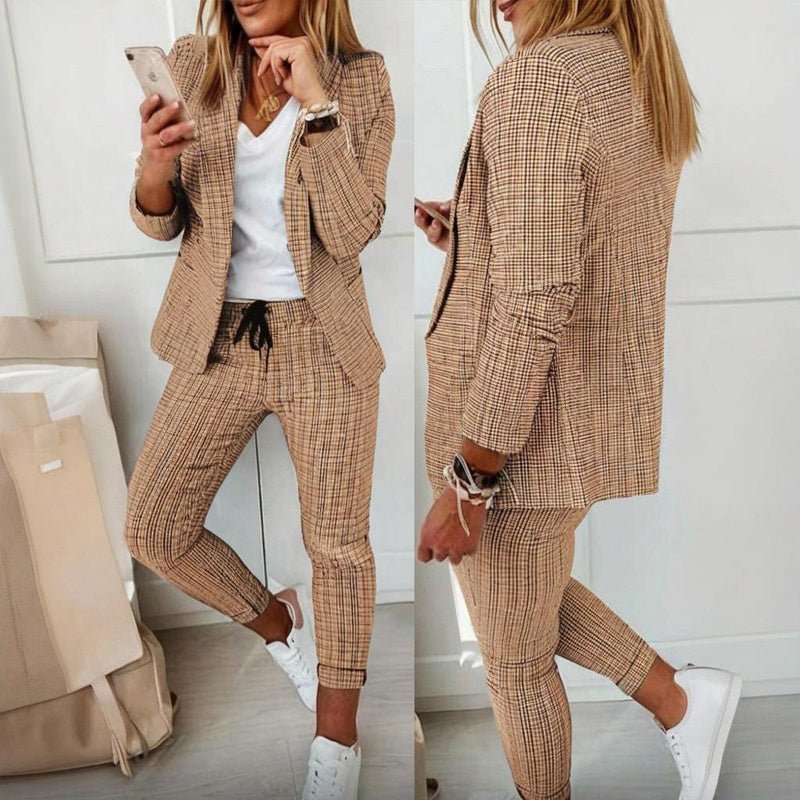 Women’s Plaid Two‑Piece Suit Set - Plush Fashion Hub