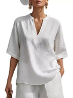Women's Plus Size Notched Collar Half Sleeve Top and Shorts Lounge Set - Plush Fashion Hub