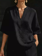 Women's Plus Size Notched Collar Half Sleeve Top and Shorts Lounge Set - Plush Fashion Hub