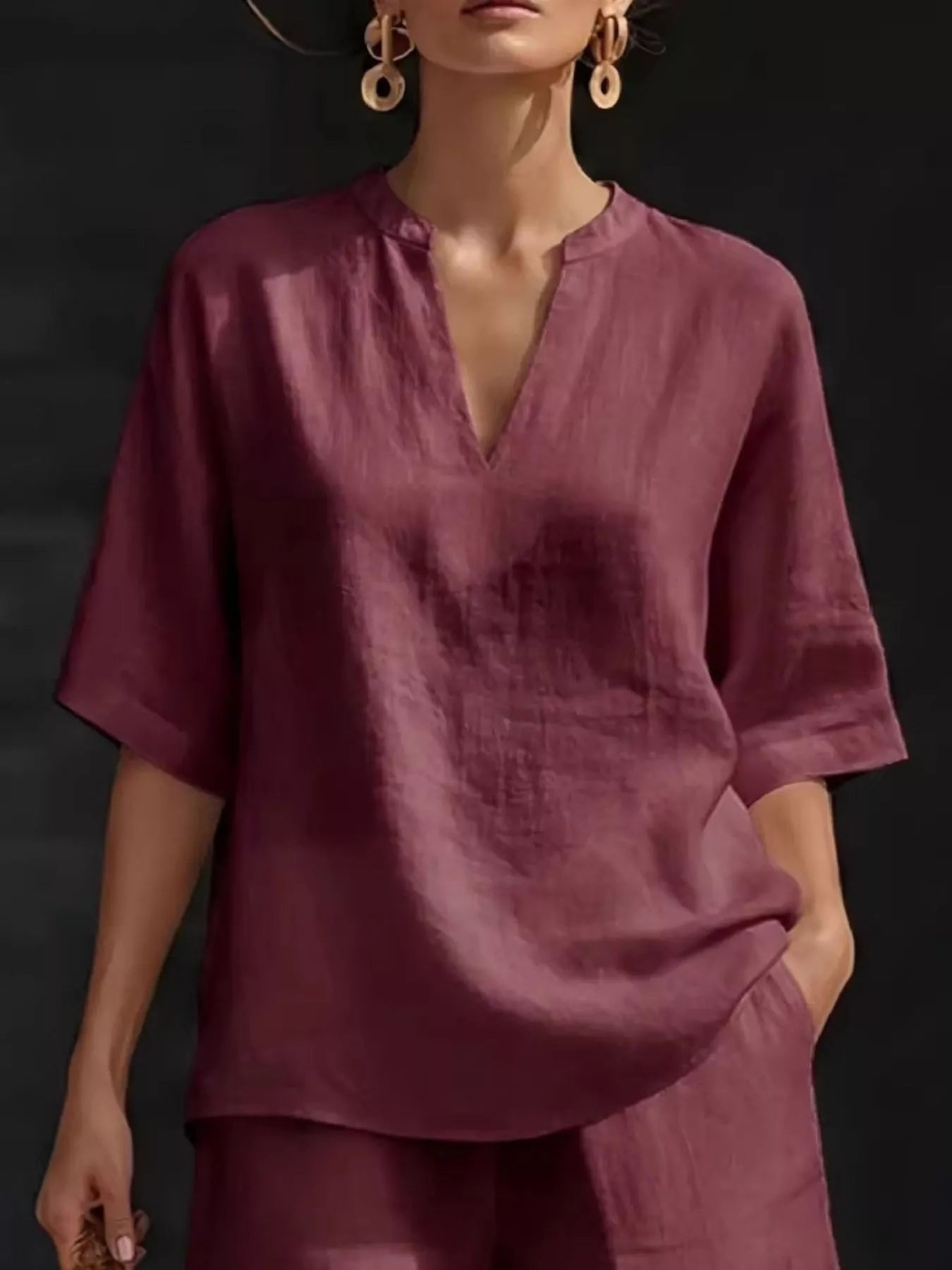 Women's Plus Size Notched Collar Half Sleeve Top and Shorts Lounge Set - Plush Fashion Hub