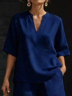 Women's Plus Size Notched Collar Half Sleeve Top and Shorts Lounge Set - Plush Fashion Hub