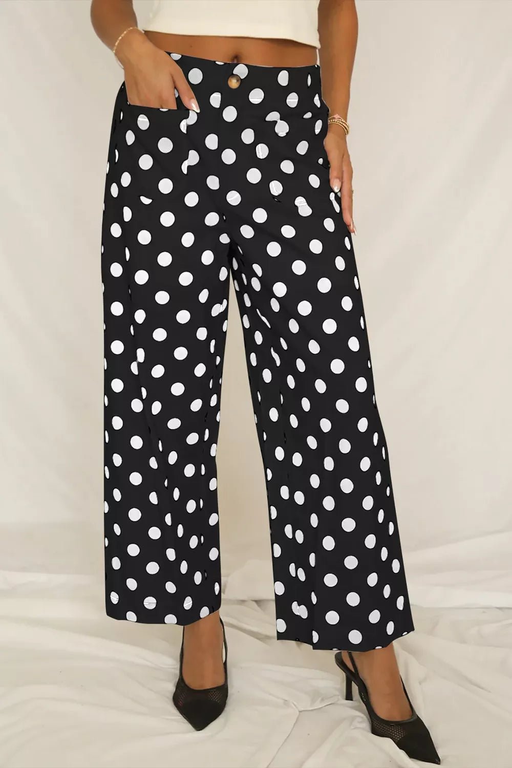 Women's Polka Dot Straight Leg Pants with Pockets - Plush Fashion Hub