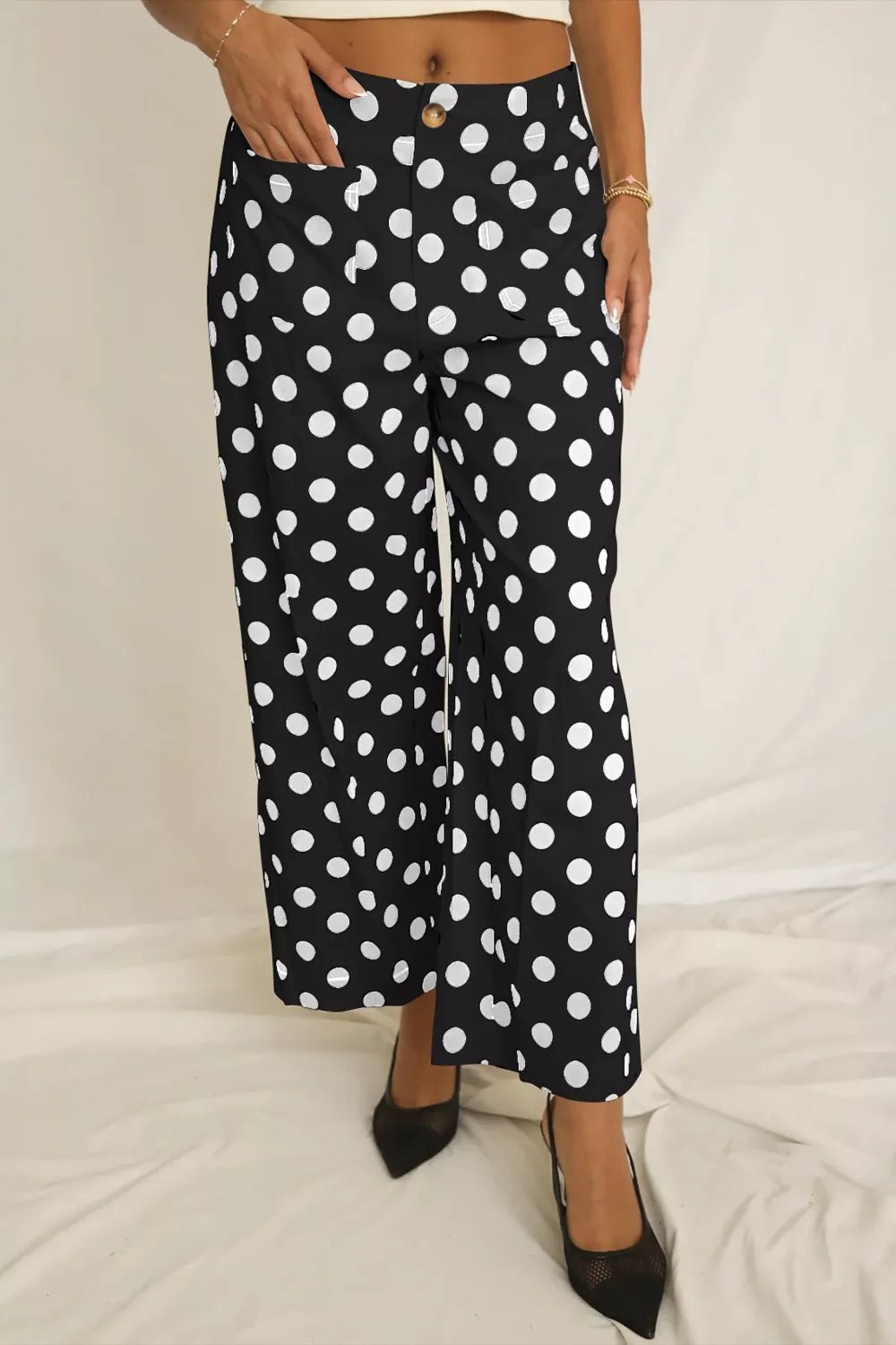 Women's Polka Dot Straight Leg Pants with Pockets - Plush Fashion Hub