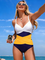 Women's Ruffled Color Block One - Piece Swimsuit - Stylish Beachwear - Plush Fashion Hub