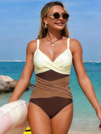 Women's Ruffled Color Block One - Piece Swimsuit - Stylish Beachwear - Plush Fashion Hub