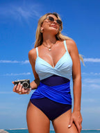 Women's Ruffled Color Block One - Piece Swimsuit - Stylish Beachwear - Plush Fashion Hub