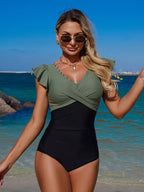 Women's Ruffled Sleeve One - Piece Swimsuit | Elegant Beachwear - Plush Fashion Hub