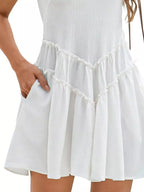 Women's Sleeveless Round Neck Mini Dress with Pockets - Plush Fashion Hub