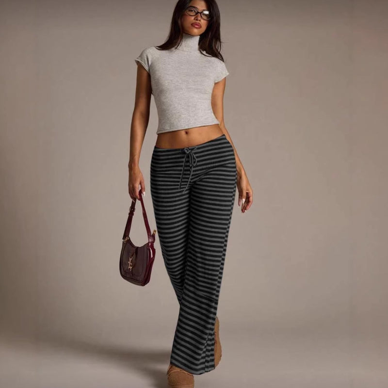 Women’s Striped Wide Leg Flared Casual Pants - Plush Fashion Hub