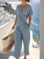 Women's Twist - Front V - Neck Lounge Set with Pockets - Plus Size - Plush Fashion Hub