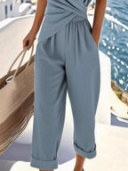 Women's Twist - Front V - Neck Lounge Set with Pockets - Plus Size - Plush Fashion Hub