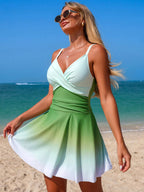 Women's V - Neck Gradient One - Piece Swimsuit - Stylish Summer Beachwear - Plush Fashion Hub
