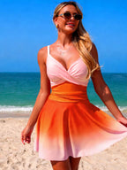 Women's V - Neck Gradient One - Piece Swimsuit - Stylish Summer Beachwear - Plush Fashion Hub