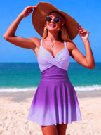 Women's V - Neck Gradient One - Piece Swimsuit - Stylish Summer Beachwear - Plush Fashion Hub