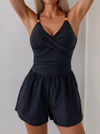 Women's V - Neck Spaghetti Strap One - Piece Swimsuit - Stretchy Beachwear - Plush Fashion Hub